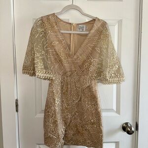 Gold Sequin Dress with Cape Sleeves